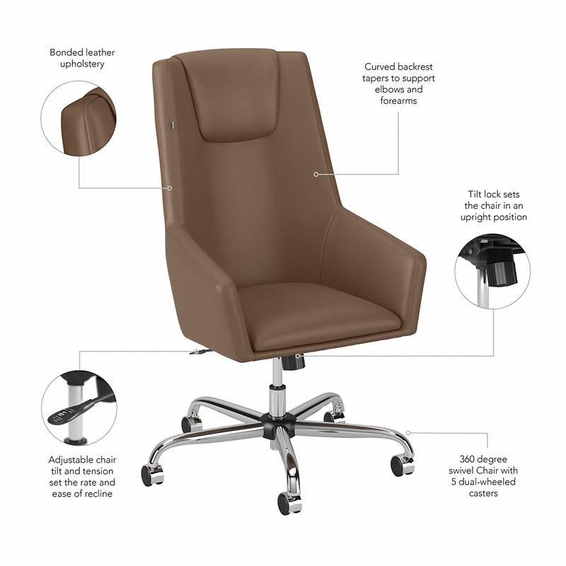 Saddle Tan Leather High Back Box Chair Q670190