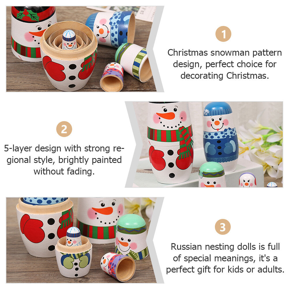 5 Layer Snowman Matryoshka Wood Nesting Doll R794