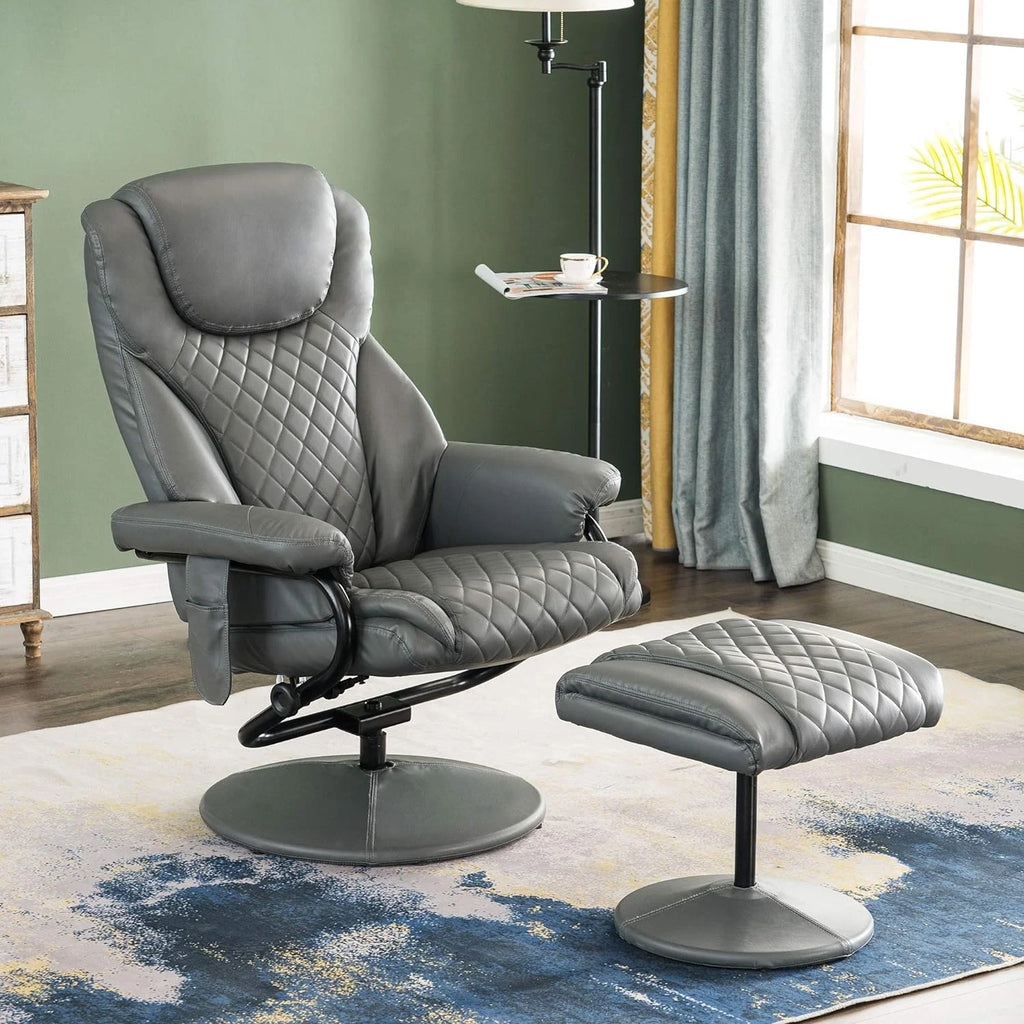 Grey Faux Leather Recliner with Ottoman P32639