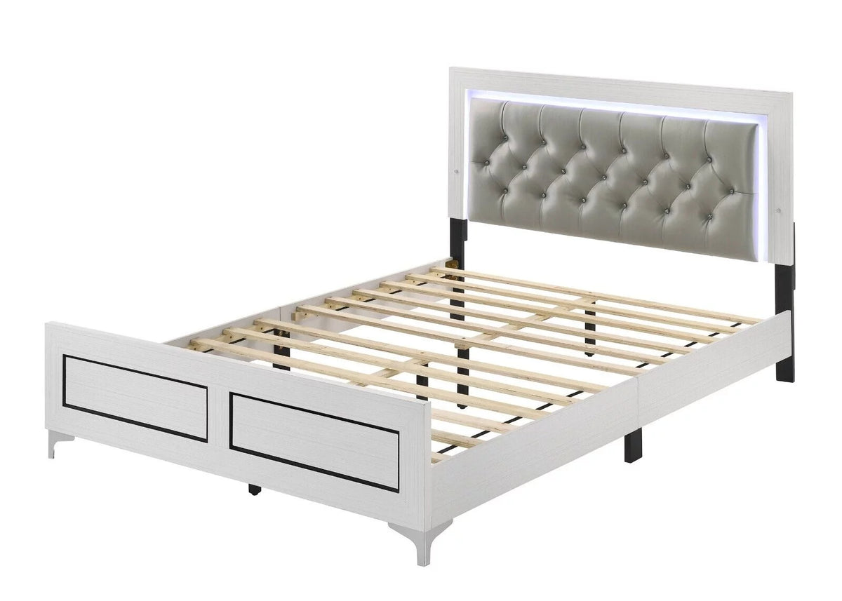 White 5pc Queen Size Bedroom Set with LED Headboard Nightstand Dresser Chest Mirror L70928