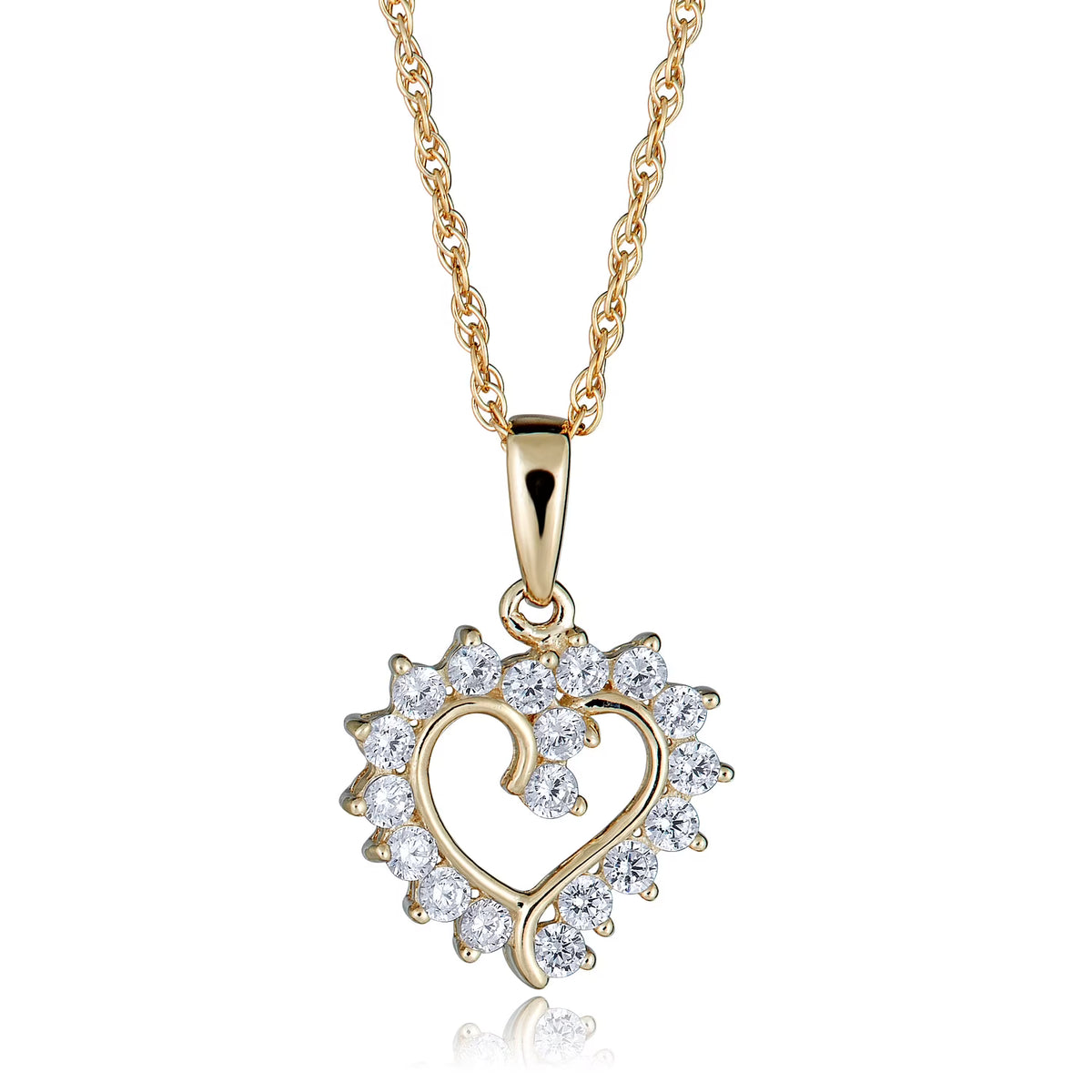 10K Yellow Gold CZ Heart Pendant Necklace with 18" Chain C361