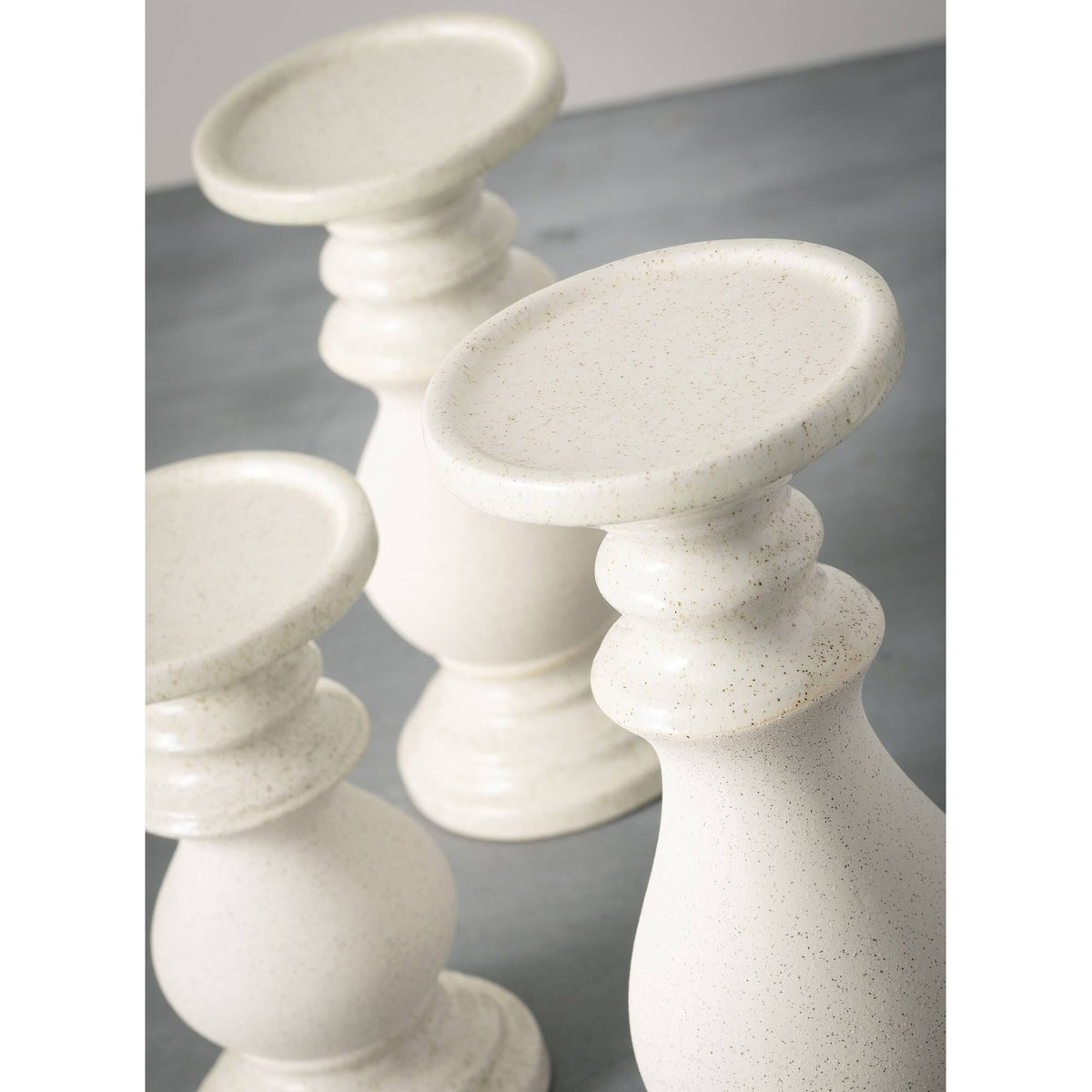 Set of 3 White Pillar Candle Holders W3497