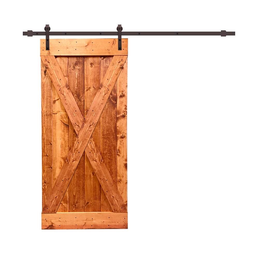 Jungle Green Stained Wood Interior Sliding Barn Door with Hardware Kit E85086