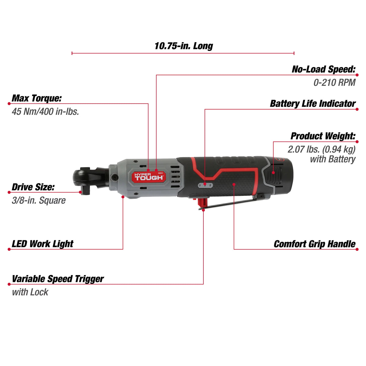 12V Max Lithium-Ion Cordless 3/8-Inch Ratchet with Battery and Charger U45570