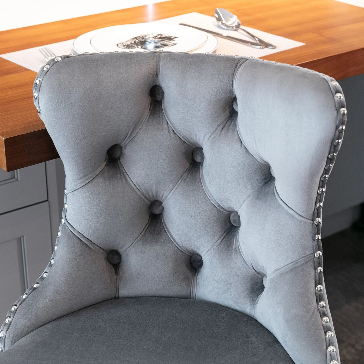 Gray Velvet Swivel Bar Stools Set of 2 with Backs G24514