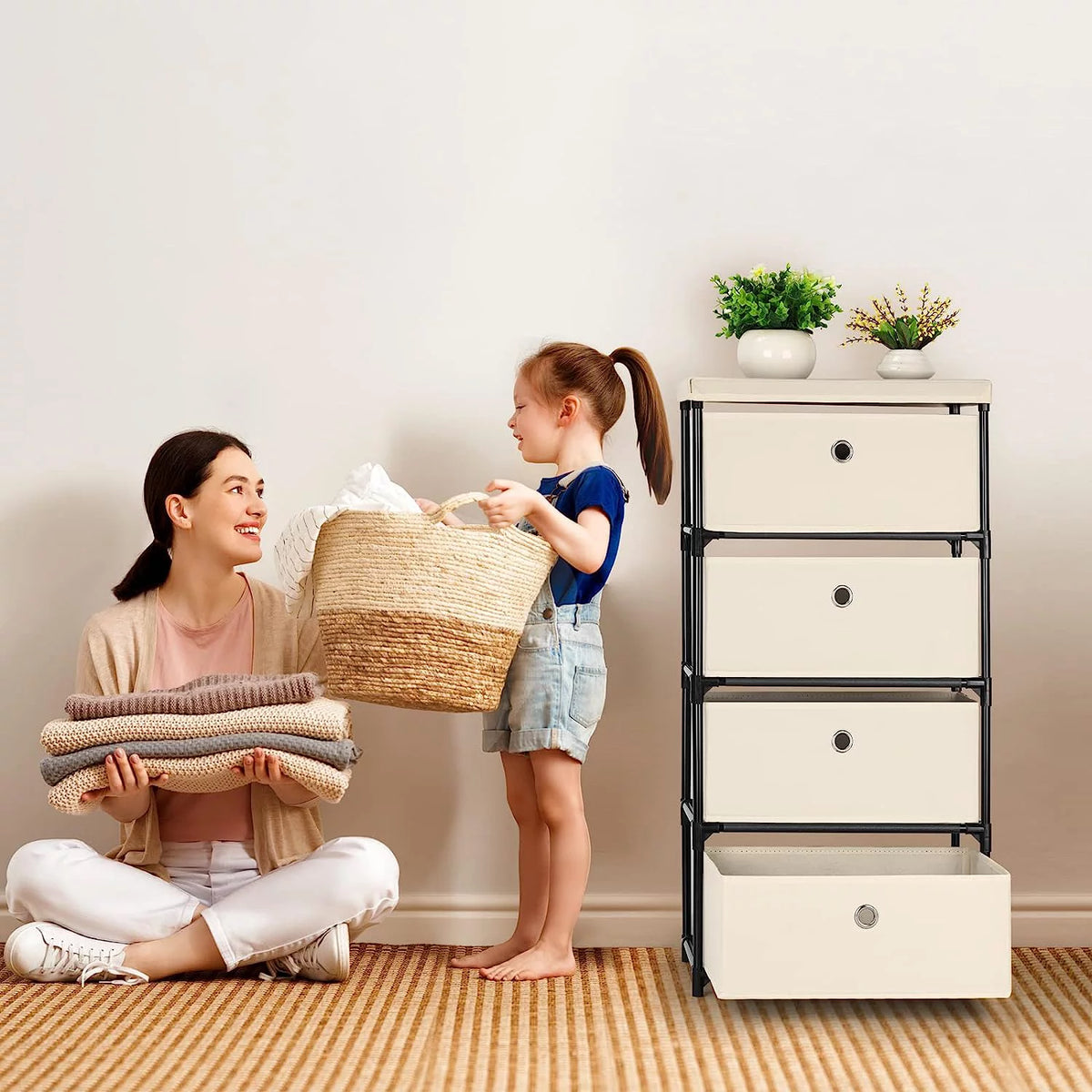 White 4 Drawer Fabric Storage Dresser X88609