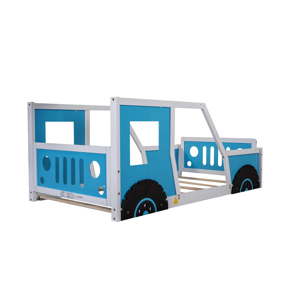 Twin Size Wood Platform Bed Frame with Wheels K56447