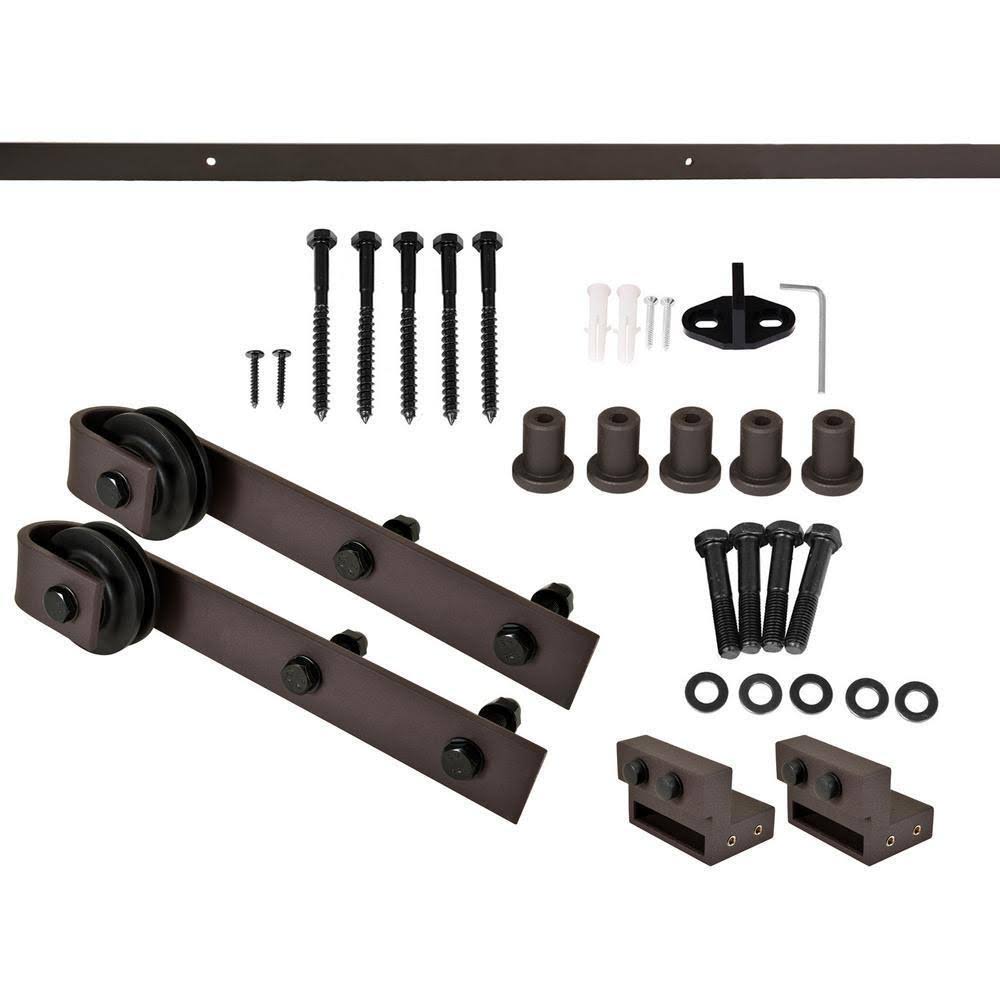 Jungle Green Stained Wood Interior Sliding Barn Door with Hardware Kit E85086