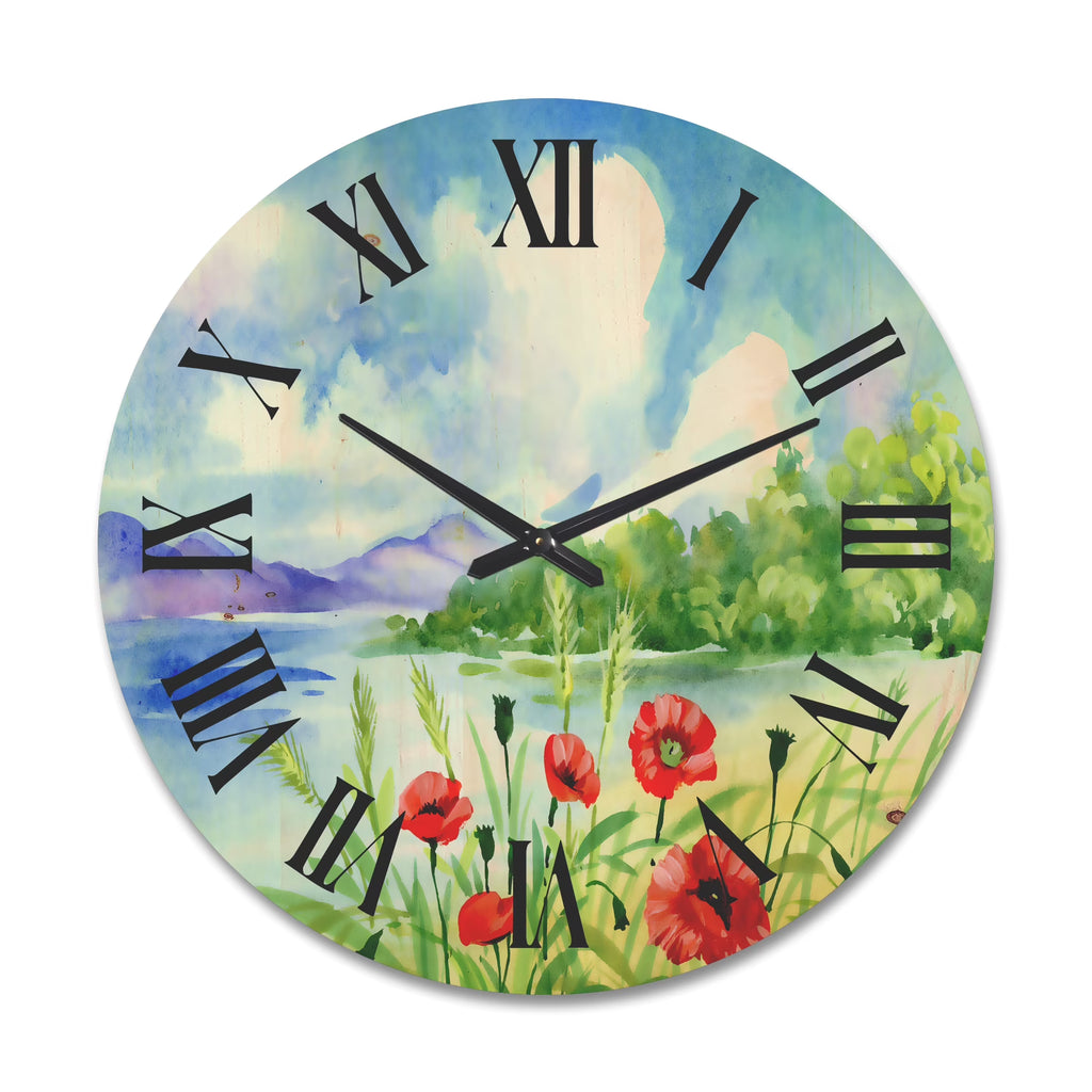 Red Tulips Wood Wall Clock T6572