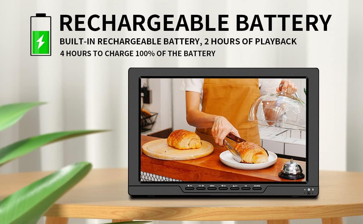 13.3 Inch Portable TV with ATSC Digital TV, Rechargeable Battery O758798