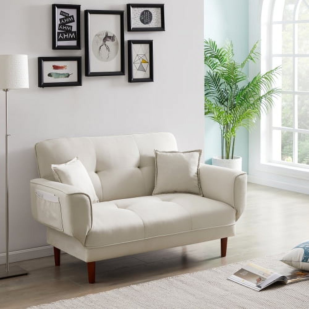 Beige Upholstered Sofa Bed with 2 Pillows P4413