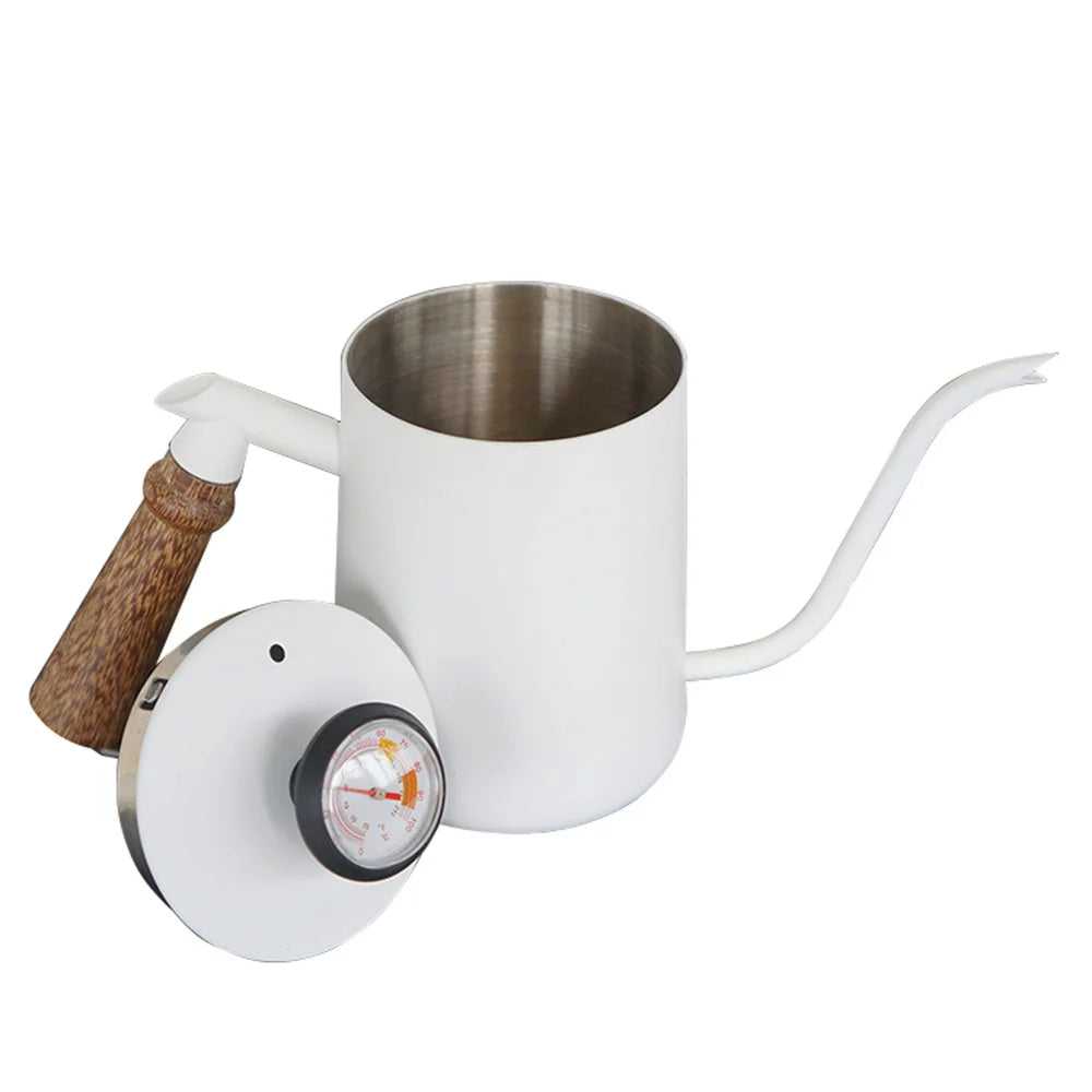 White Steel GooseNeck Coffee Kettle 600ML with Thermometer C15327