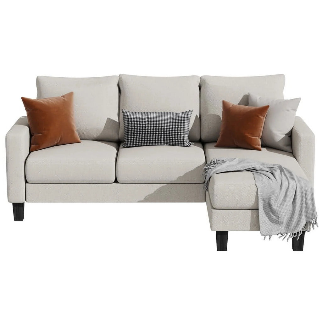 Modern Linen Fabric L-Shaped Sectional Sofa with Reversible Chaise, Dark Gray G26650