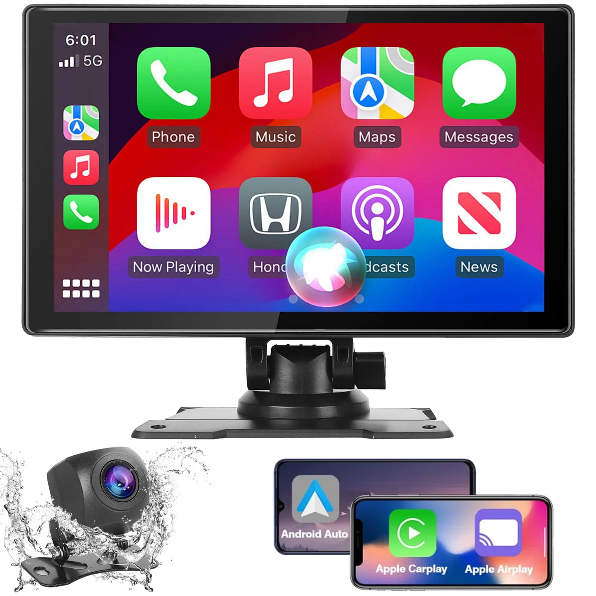 Portable Wireless Car Stereo, 7 Inch FHD Touchscreen, Backup View Camera, Apple CarPlay & Android Auto U276269
