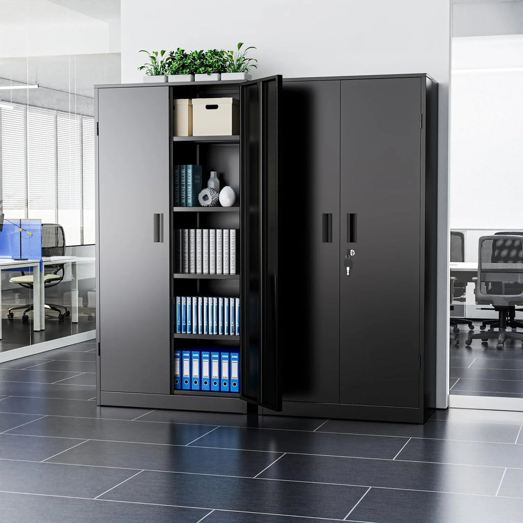 Black Lockable Steel Storage Cabinet with Adjustable Shelves S8358