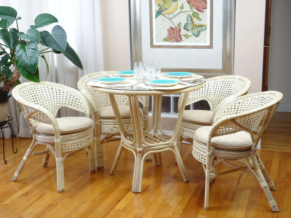 Set of 4 White Wash Rattan Wicker Dining Armchairs I70655