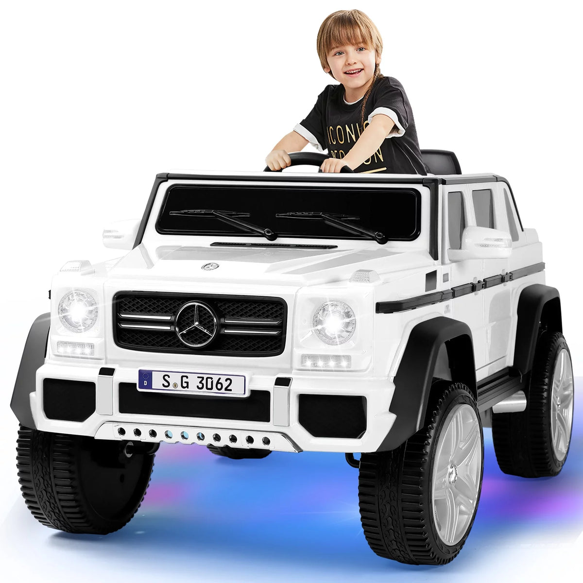 12V Kids Ride On Car with Remote Control, 3 Speeds, LED Lights, Bluetooth, Music (Pink) G347