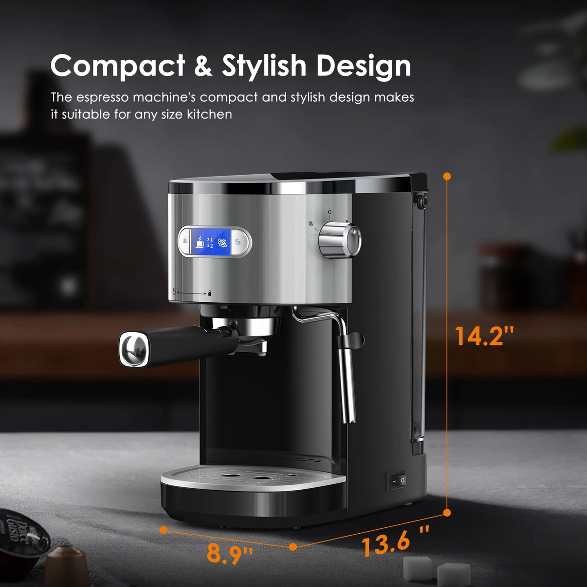 Espresso Machine with Milk Frother Steam Wand, 20 Bar Pump Stainless Steel K761770