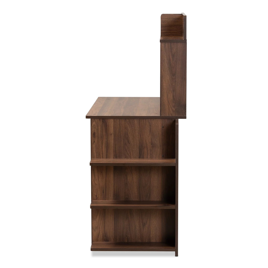 Walnut Brown Finished Wood Desk with Shelves E2869