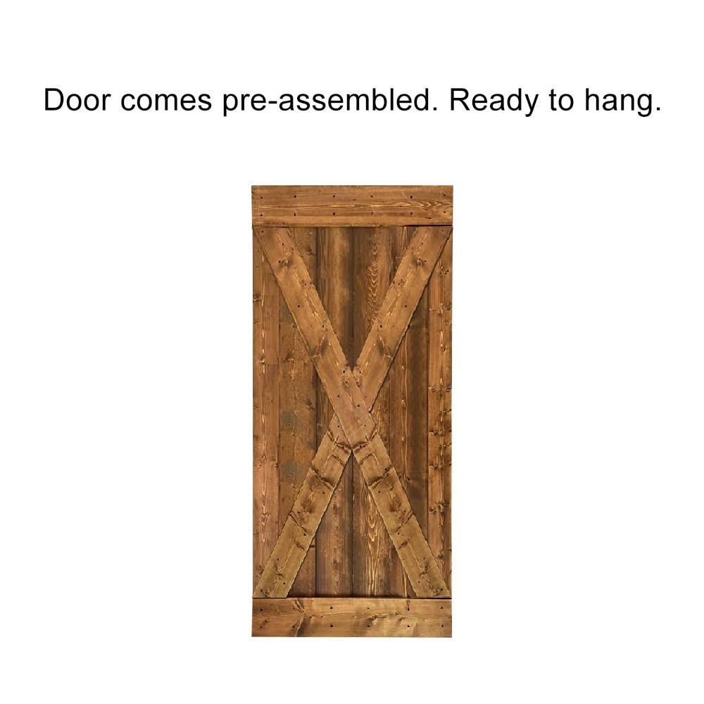 Jungle Green Stained Wood Interior Sliding Barn Door with Hardware Kit E85086