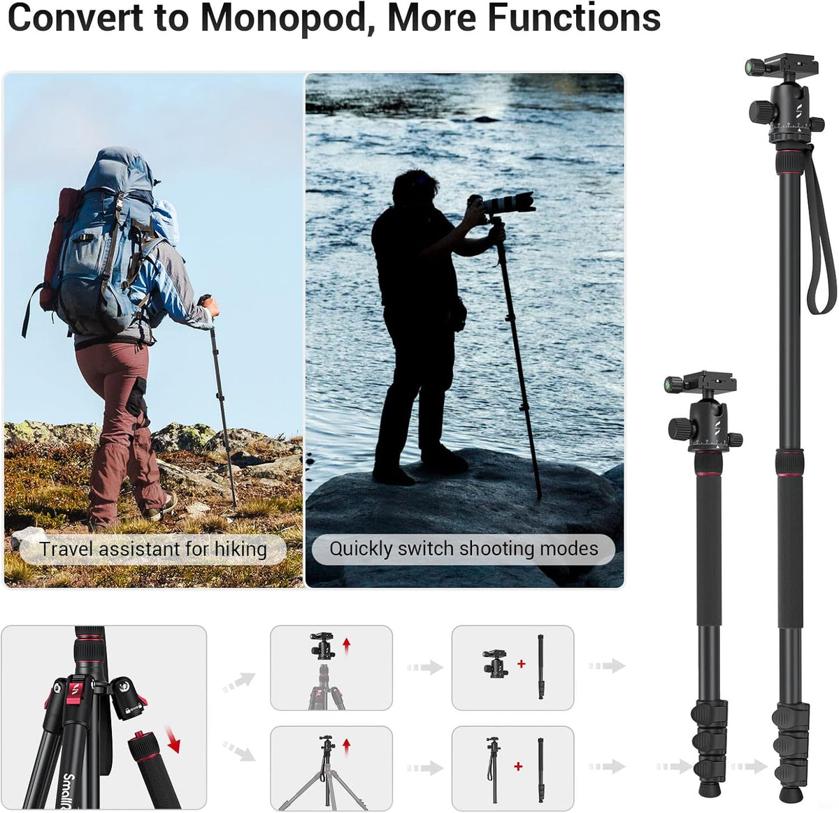78 Aluminum Camera Tripod Monopod, Foldable, 360 Degree Ball Head, Quick Release Plate, 33lb Payload, Pack of 2 U83669