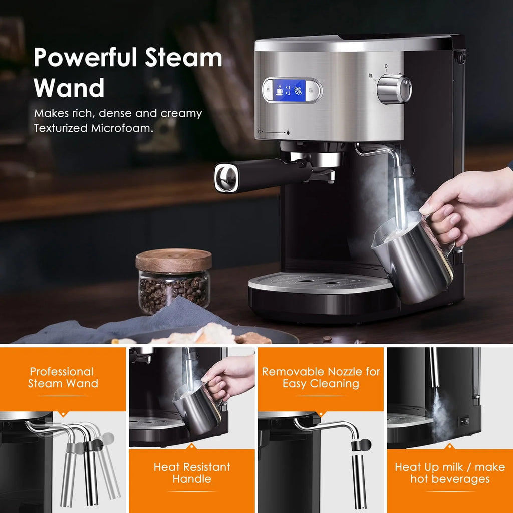 Espresso Machine with Milk Frother Steam Wand, 20 Bar Pump Stainless Steel K761770