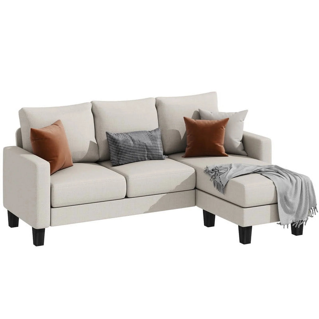 Modern Linen Fabric L-Shaped Sectional Sofa with Reversible Chaise, Dark Gray G26650