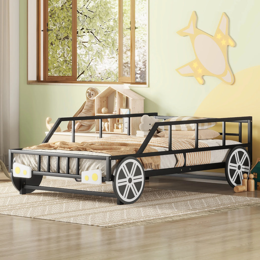 Twin Size Metal Bed Frame with Headboard and Guardrail F6057