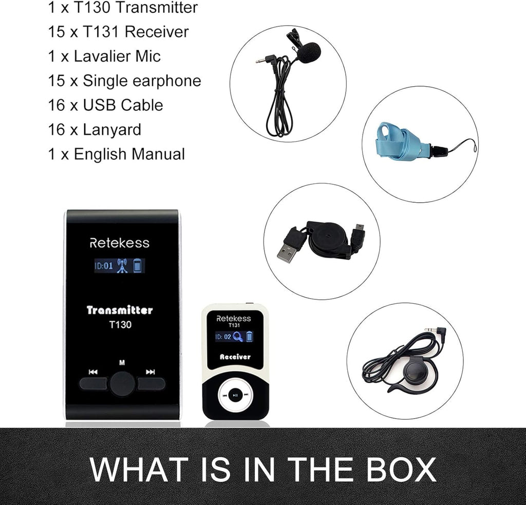 Wireless Tour Guide System Headsets, 99 Channels, Transmitter 15 Receivers I261279