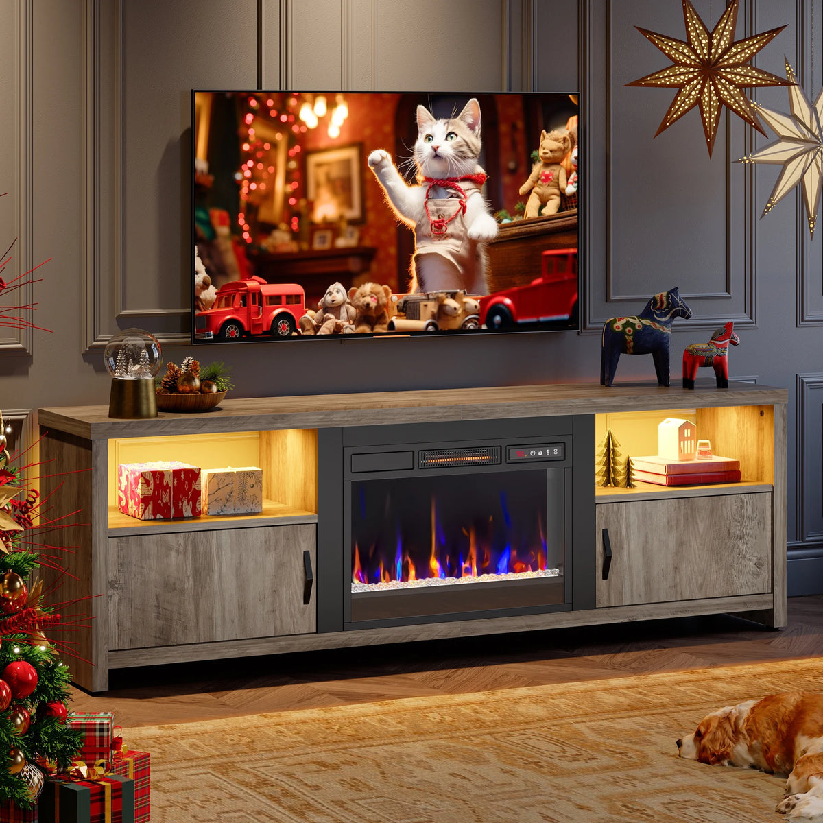 Wash Grey Electric Fireplace TV Stand P6229