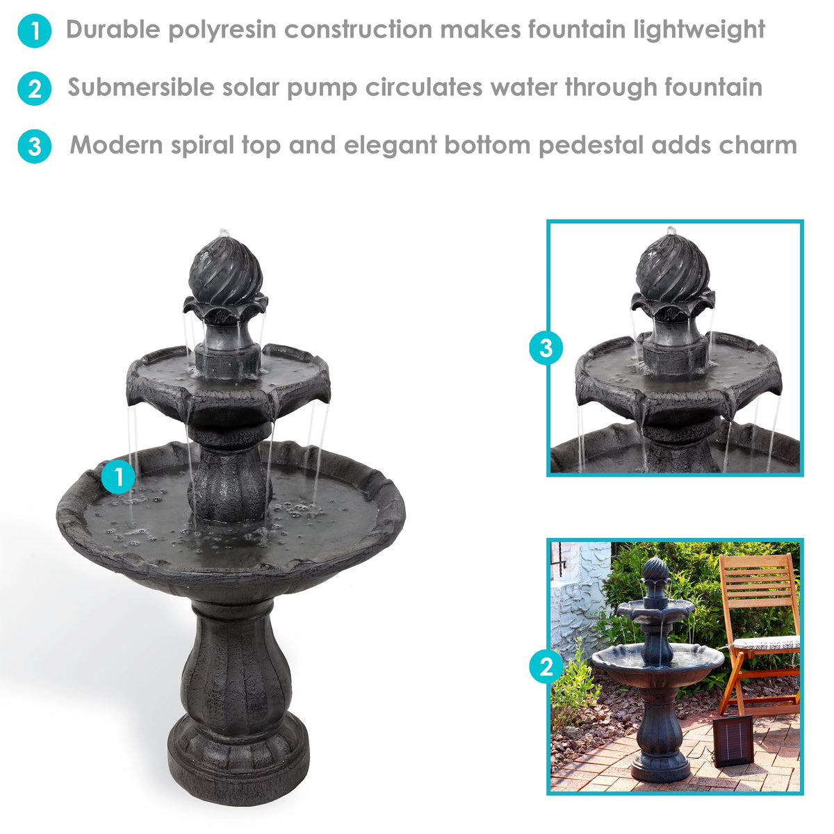 2-Tier Solar Outdoor Water Fountain with Battery Backup K531