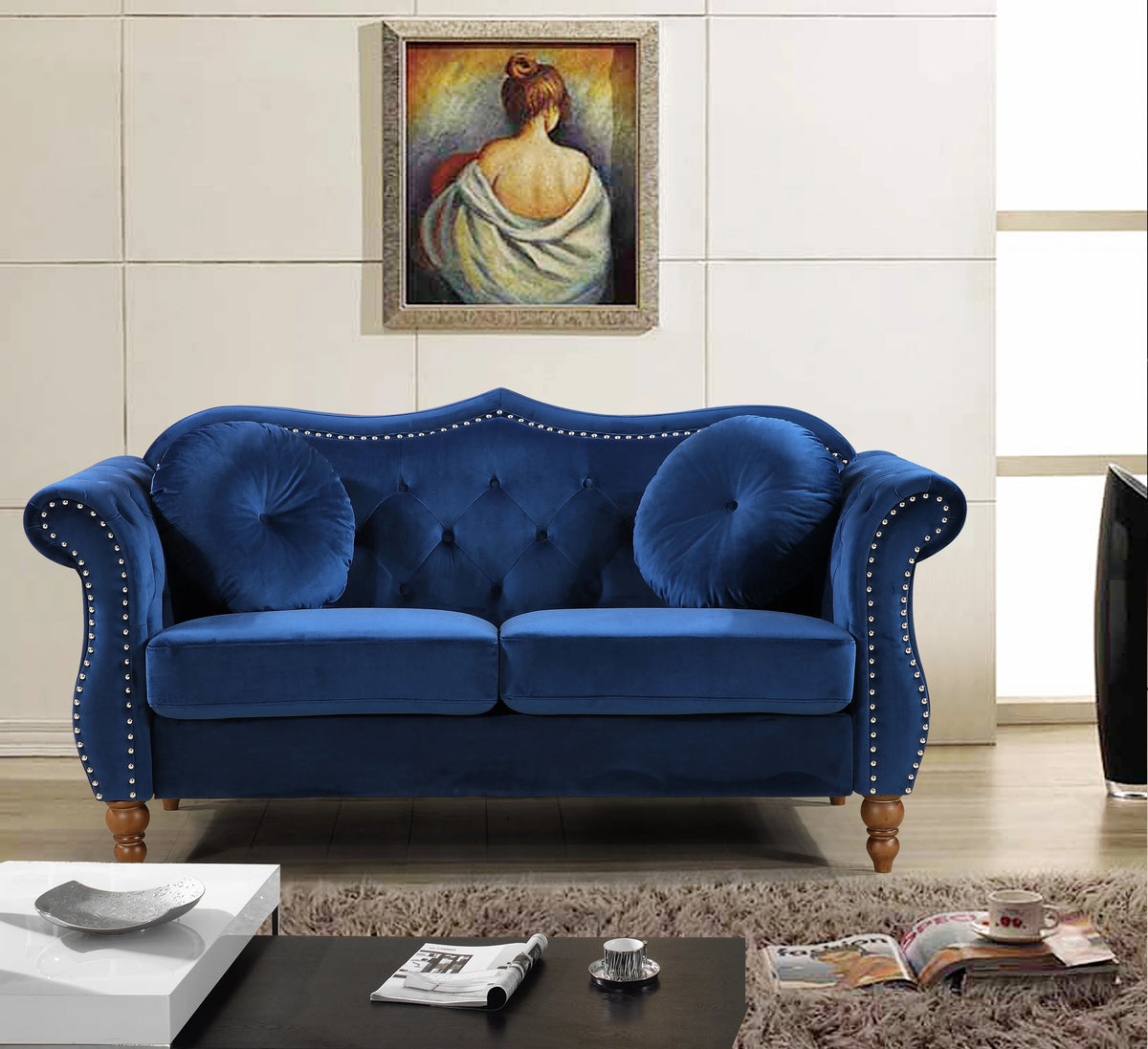Blue 2 Piece Chesterfield Living Room Set D123