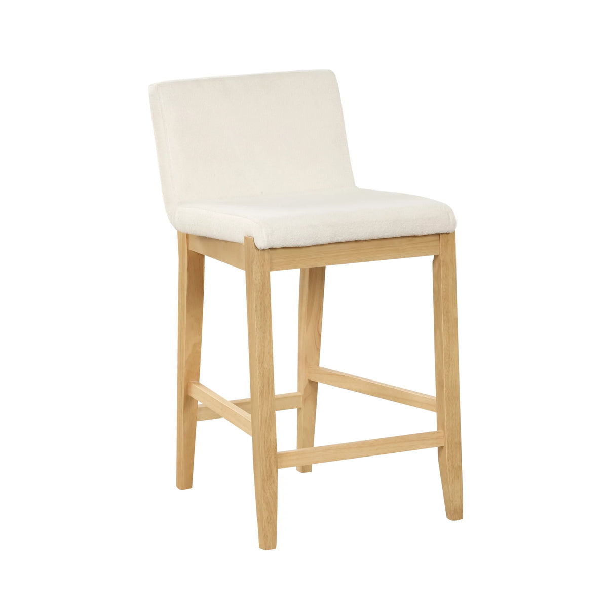 Counter Height Bar Stool with Back, Upholstered Boucle Linen Chair with Wooden Legs I89393